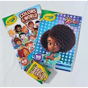 New 3pc Crayola Colors of the World + Karma's World Coloring Books + Crayons